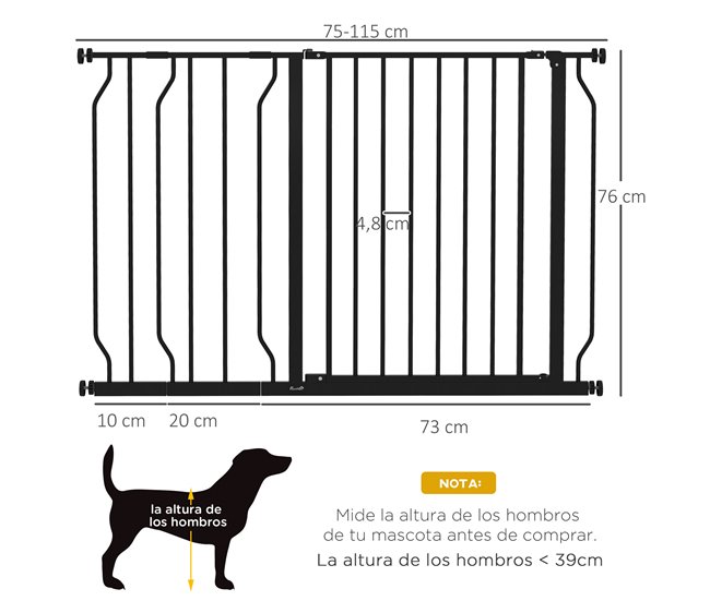 Barrera de Seguridad Acero, ABS PawHut Negro