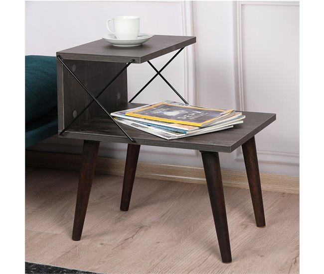 Mesa auxiliar Bergen con estante aglomerado haya [en.casa] 55x50 Antracita