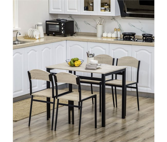 Conjunto de Comedor MDF, Metal HOMCOM, hogar - muebles de comedor Negro