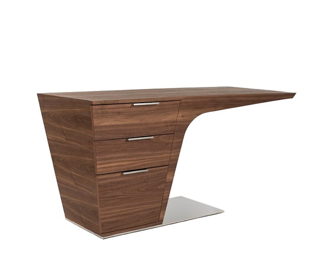 ANGEL CERDA Escritorio nogal y base acero cromado Nogal