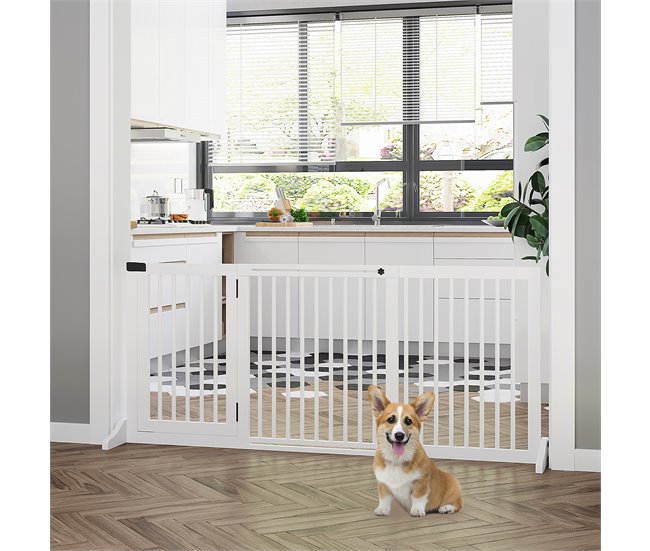 Barrera para Mascotas Madera de Pino PawHut Blanco