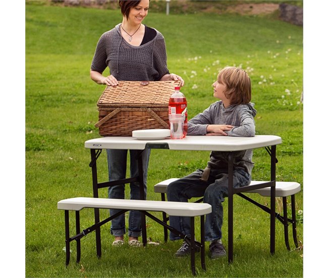 Conjunto plegable mesa y 2 bancos utrarresistente LIFETIME 106x61x74 cm UV100 Crema