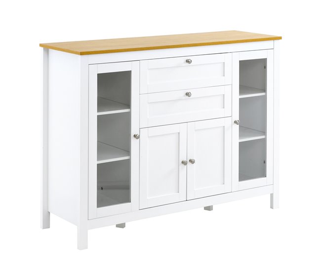 Aparador de Cocina MDF, Vidrio Templado HOMCOM 120 Blanco