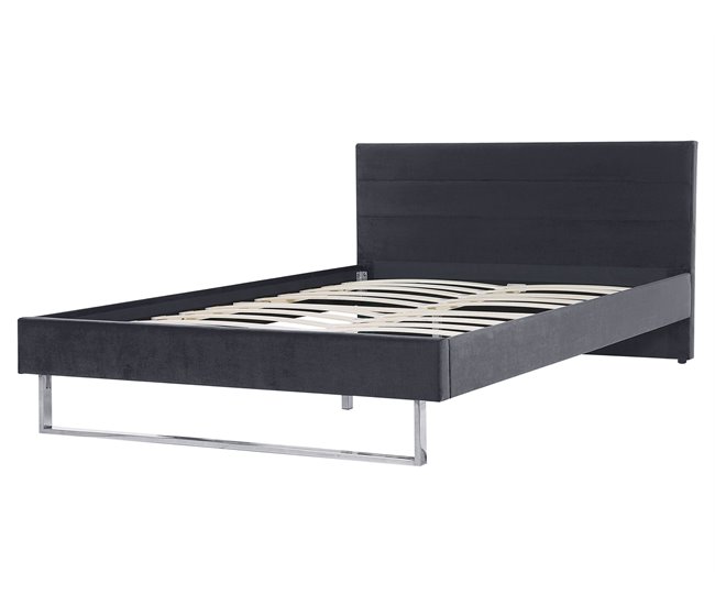 Beliani Cama con somier Terciopelo BELLOU 214x165 Gris Oscuro