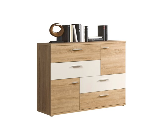 Aparador 2 puertas 4 cajones SKIVE Blanco/ Madera