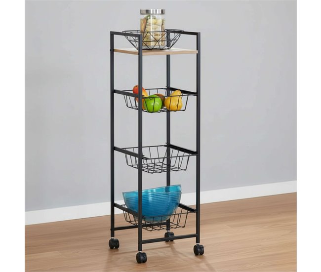 Carrito Auxiliar de Cocina con Balda y 3 Cestos Multicolor