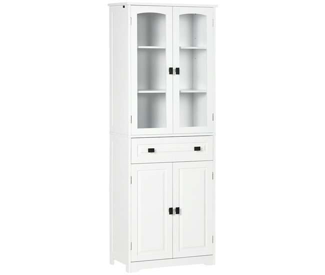Alacena de Cocina MDF, Melamina de Madera, Vidrio HOMCOM Blanco