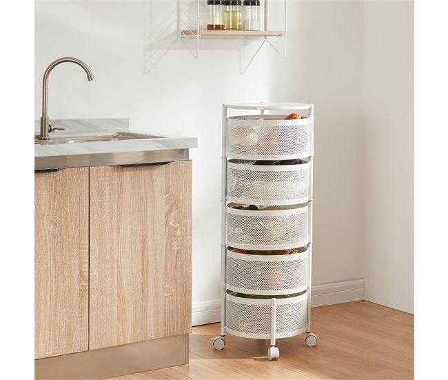 [en.casa] Carrito de cocina Steigen con 5 cestas redondas acero 33 Blanco