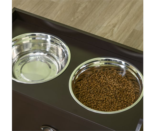Comedero para Perros MDF, Acero Inoxidable PawHut Marron