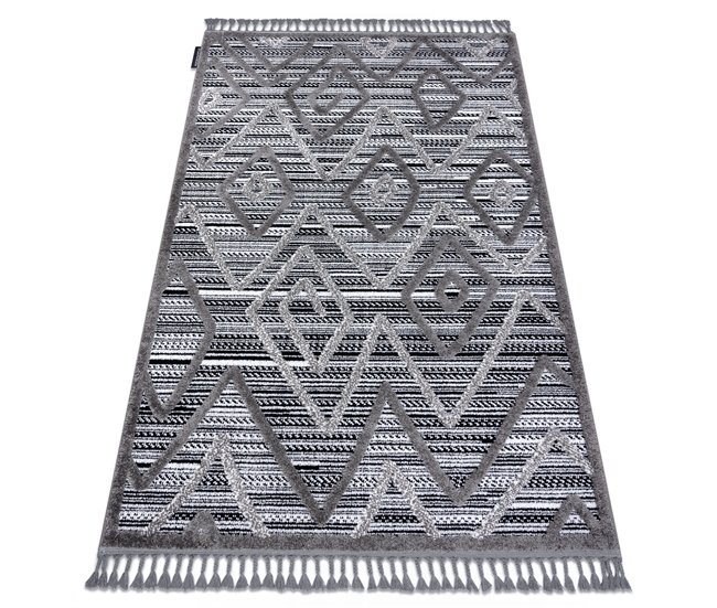 Alfombra MAROC P657 Diamantes Zigzag Étnico Franjas Bereber 180x270 Negro