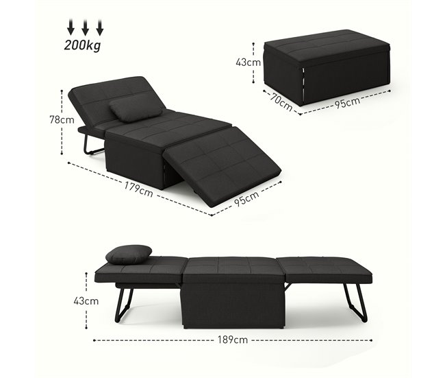 Sofá Cama Lino, Espuma HOMCOM, hogar - sofás y butacas Negro
