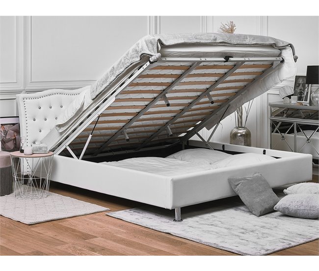 Beliani Cama con almacenaje Piel sintética METZ 212x215 Blanco