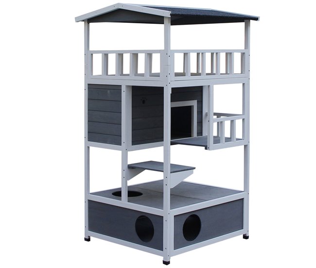 Caseta para Gatos Madera de Abeto PawHut Multicolor