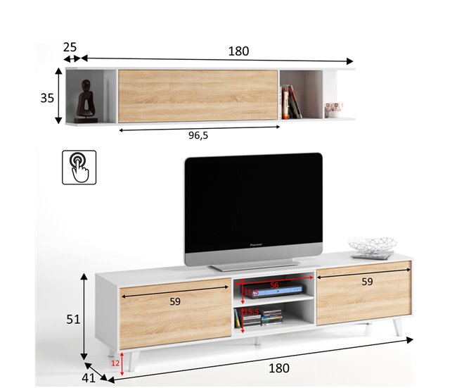 Mueble TV Kira 1 Estante 2 Puertas Roble/Blanco Blanco