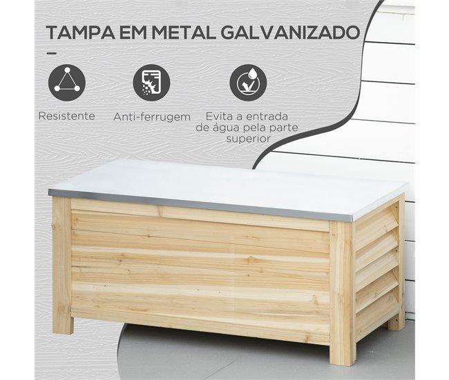 Baúl de Almacenaje Madera de Abeto, Metal Galvanizado Outsunny Marron