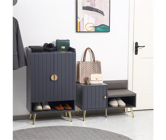 Banco Zapatero Melamina de Madera, Acero HOMCOM Gris