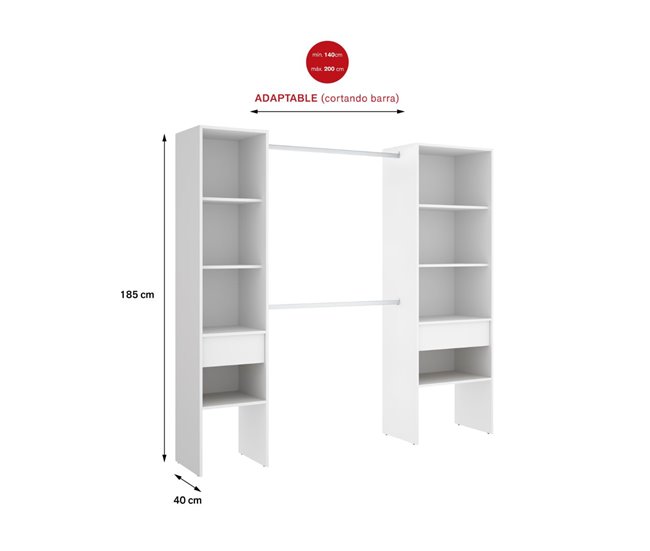 Vestidor Suit  columnas +  cajones Blanco