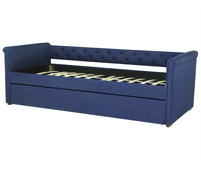 Beliani Cama nido Poliéster LIBOURNE 184x220 Azul Marino