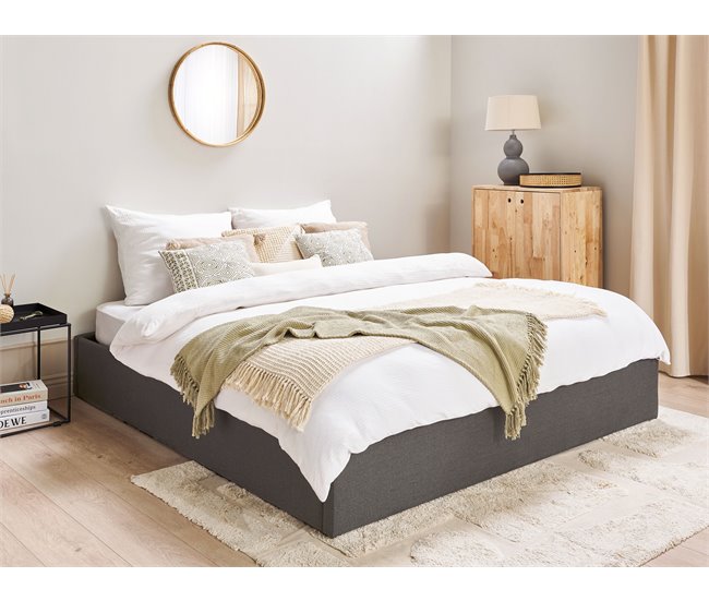 Beliani Cama con almacenaje sin cabecero Poliéster DINAN 187x214 Gris Oscuro
