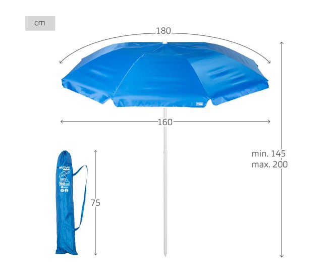 Aktive Sombrilla playa compacta e inclinable UV50 c/funda Azul