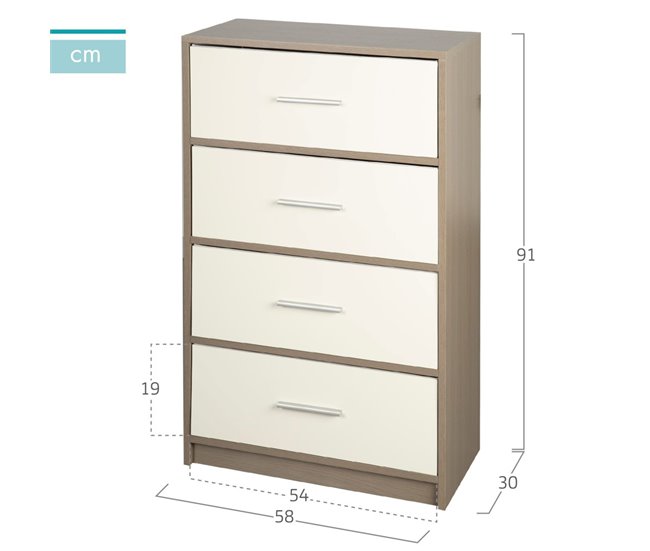 Max Home Cómoda 4 cajones de tela Blanco/ Madera