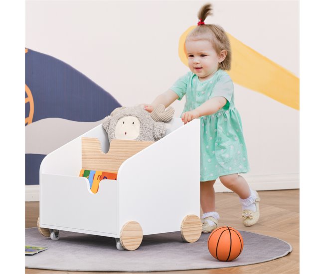 Caja de Almacenaje de Juguetes MDF y Madera de Pino HOMCOM 40 Blanco