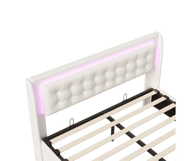 Cama, cajón, LED, USB, bolsa de almacenamiento. 185x203 Beige