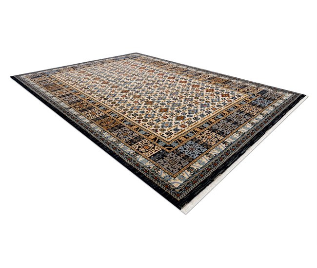 Alfombra KESHAN franjas Marco oriental 6428/53551 120x145 Marron