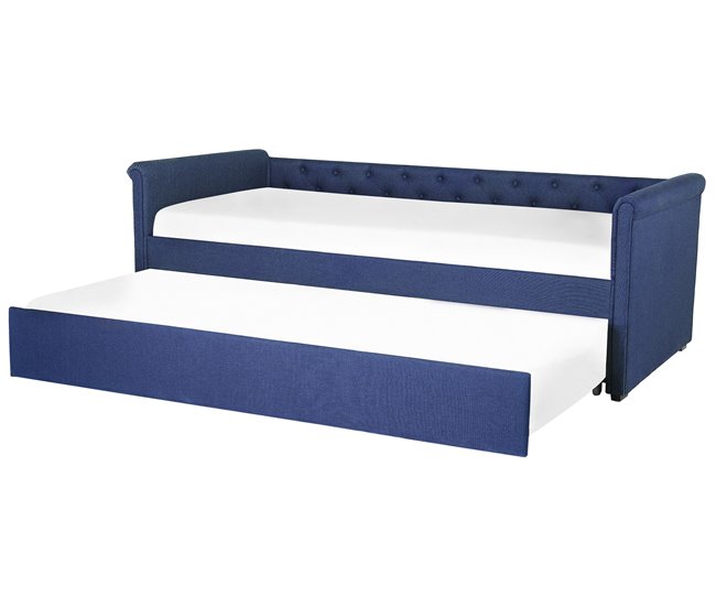 Beliani Cama nido Poliéster LIBOURNE 184x220 Azul Marino