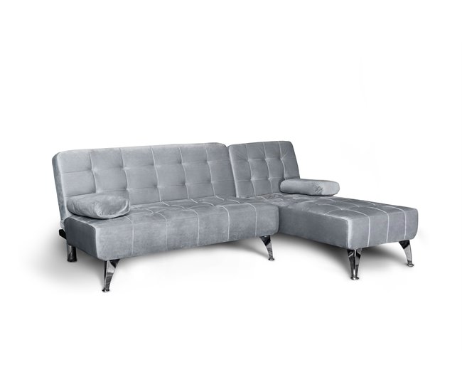 Sofá-cama chaise longue con mesita de centro Gris Claro