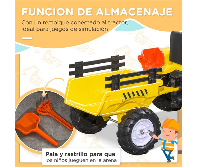 Tractor Pedal con Remolque Hierro, plástico HOMCOM Amarillo