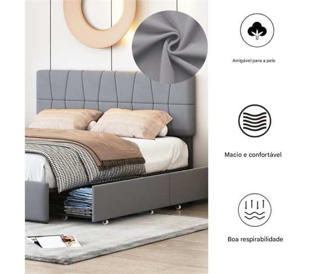 Cama, 4 cajones, cama doble, cama para adolescentes 164x209 Gris