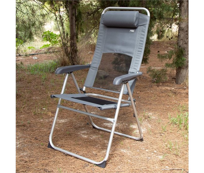 Aktive Silla plegable jardín reclinable 6 posiciones Gris
