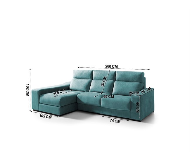 Chaise longue 4 plazas con 3 puffs FULL Azul Medio