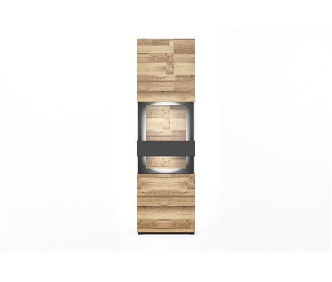 Vitrina alta 1 puerta SION color antracita y roble Negro/ Madera