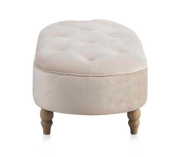 Taburete tapizado en terciopelo con patas de madera natural Beige