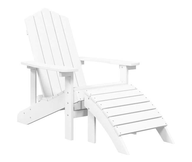 2 Sillas de jardín Adirondack con reposapiés y mesa Blanco