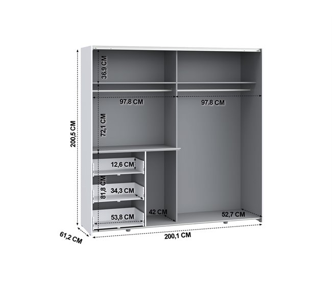 Armario NEVADA PLUS puertas correderas y 3 cajones 200x200cm Blanco
