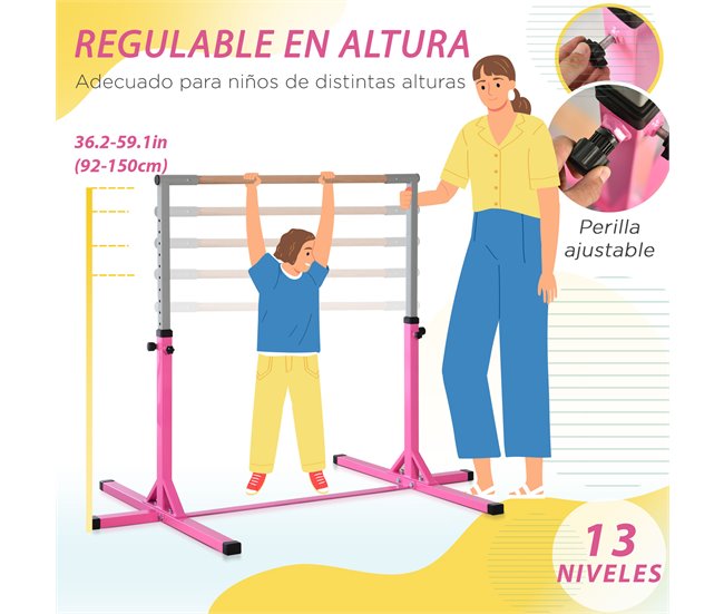 Barra de Gimnasia Acero HOMCOM, deportes y ocio - musculación Rosa
