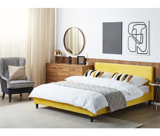 Beliani Cama con somier Terciopelo FITOU 170x214 Amarillo