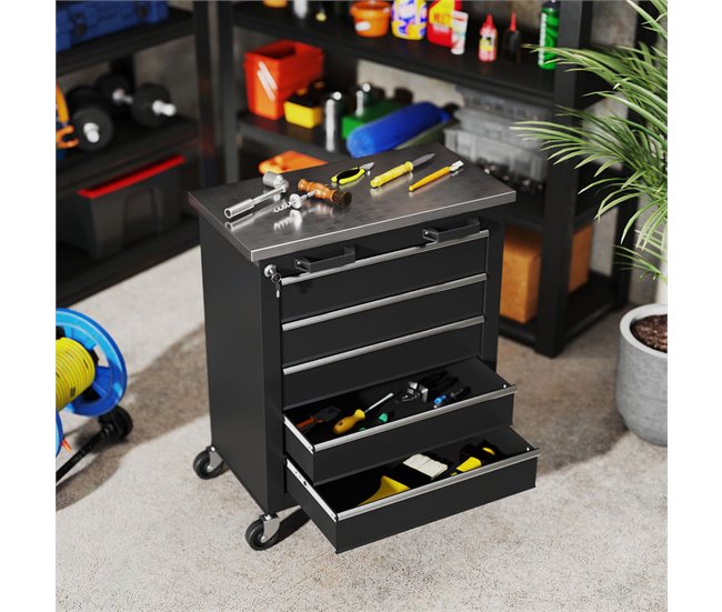 Carro de Herramientas Acero, Acero Inoxidable HOMCOM Negro