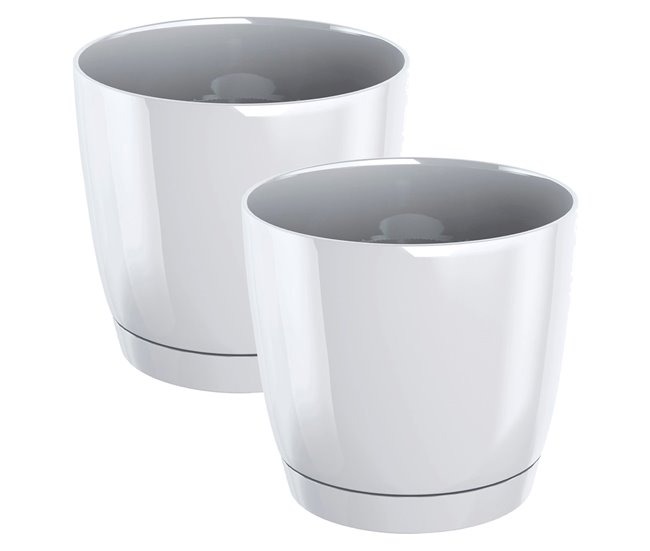 2x Maceta redonda de plastico Coubi Round P Blanco