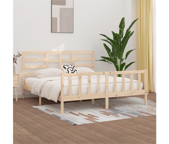 Estructura de cama de madera maciza 200x200 Blanco