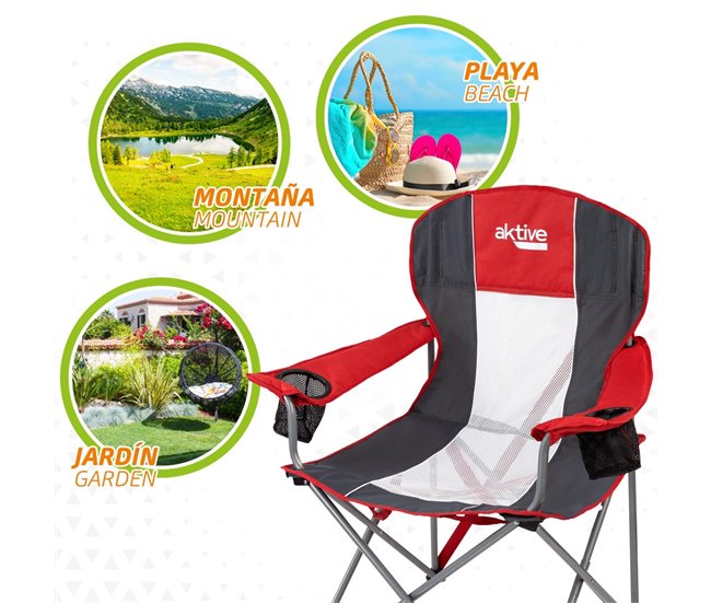 Silla plegable camping XL con posavasos Aktive Rojo