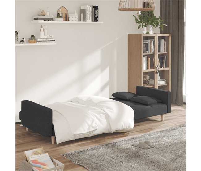 Sofá cama de 2 plazas con dos almohadas tela Gris Oscuro