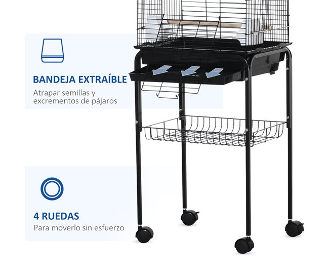 Jaula para Pájaro Acero, PP, Madera Mixta PawHut Negro