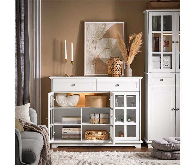 Aparador Cocina con 3 Puertas y 2 Cajones FSB77-W SoBuy Blanco