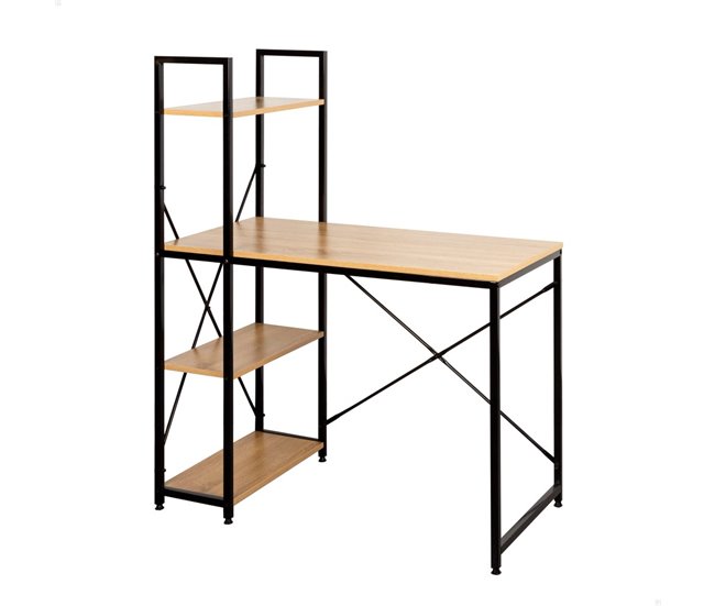 Max Home Escritorio con estantería madera y acero 100x52 Negro/ Madera