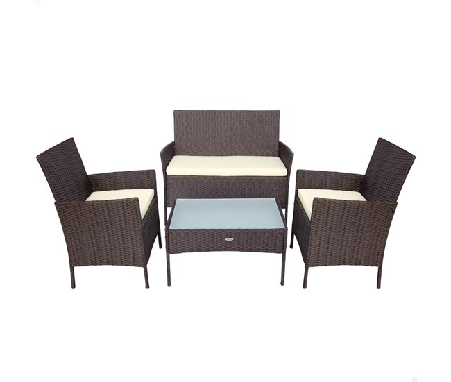 Conjunto muebles terraza sillones, sofá y mesa ratán Aktive Negro