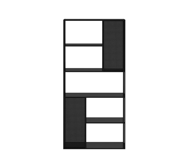 Estantería de pie Vehmaa de 7 compartimentos abiertos + panel Negro/ Gris